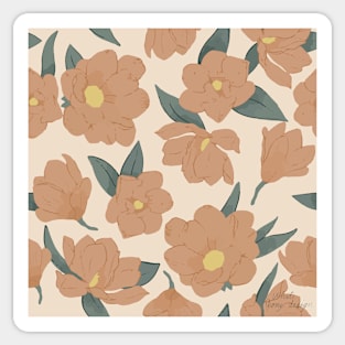 Warm peachy magnolias pattern Sticker